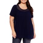 St. John's Bay Short Sleeve Crochet Neck Blouse-plus