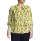 Worthington 3/4 Sleeve Y Neck Print Woven Blouse - Plus