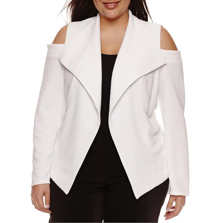 Bisou Bisou Long Sleeve Cold Shoulder Textured Blazer-plus