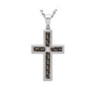 Mens Diamond-accent Stainless Steel And Black Carbon Fiber Cross Pendant Necklace
