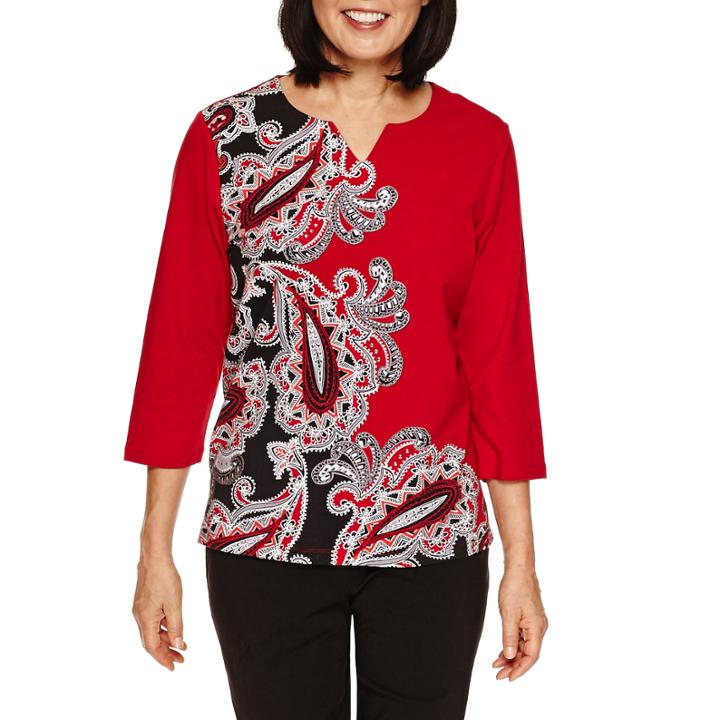Alfred Dunner Wrap It Up 3/4 Sleeve Paisley Print Top