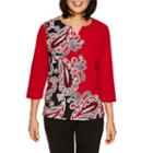 Alfred Dunner Wrap It Up 3/4 Sleeve Paisley Print Top