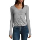 Arizona Long Sleeve Ruched Tie Front Top- Juniors