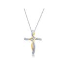1/10 Ct. T.w. Diamond Sterling Silver With 14k Gold Over Silver Cross Pendant Necklace