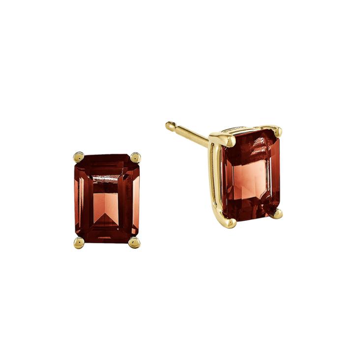 Genuine Garnet 14k Yellow Gold Emerald-cut Earrings