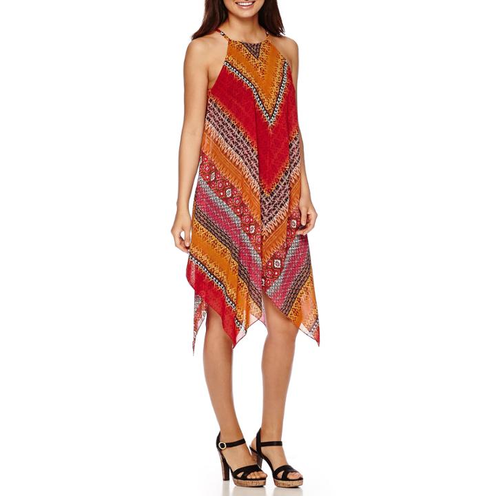 Msk Sleeveless Halter Mitered Stripe Hanky-hem Shift Dress