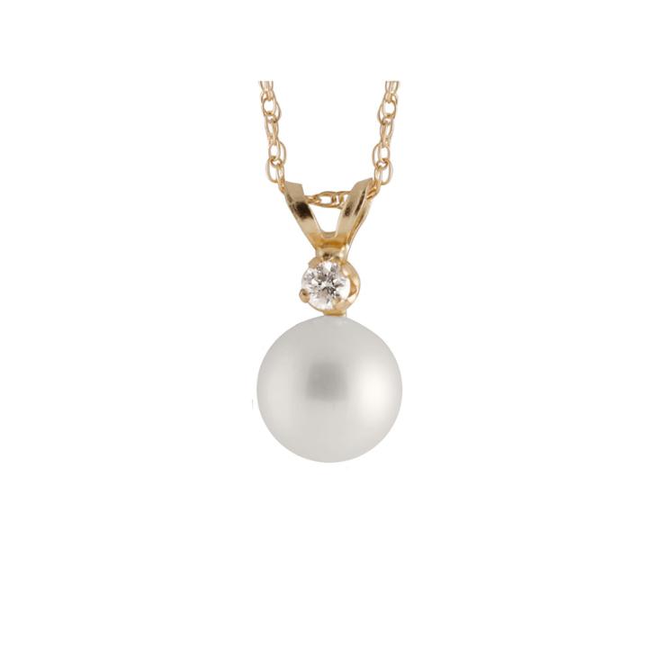 Womens 1/10 Ct. T.w. White Pearl 14k Gold Pendant Necklace