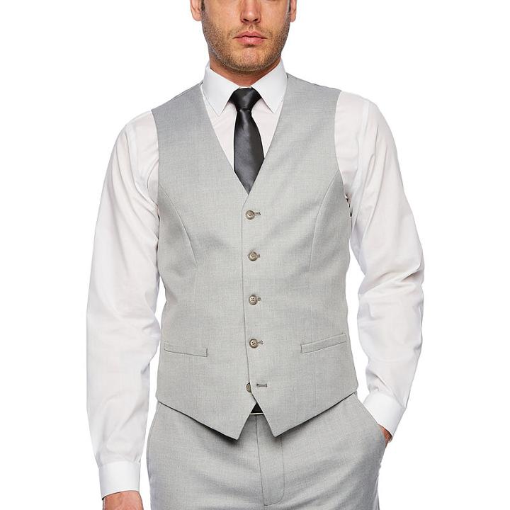 Jf J.ferrar Light Gray Slim Fit Suit Vest