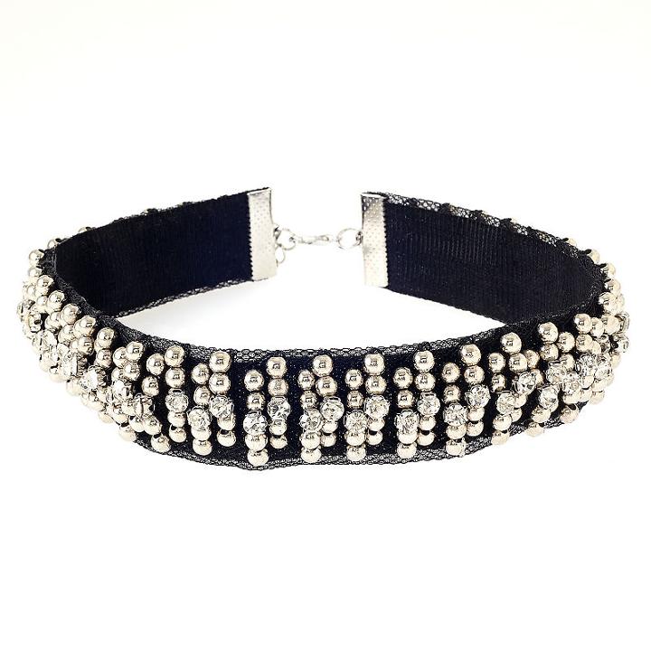 Natasha Accessories Womens Clear Crystal Round Choker Necklace