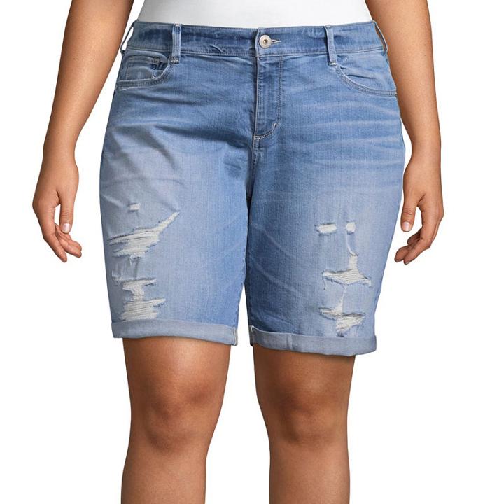 Arizona 8 3/4 Classic Fit Denim Bermuda Shorts-juniors Plus