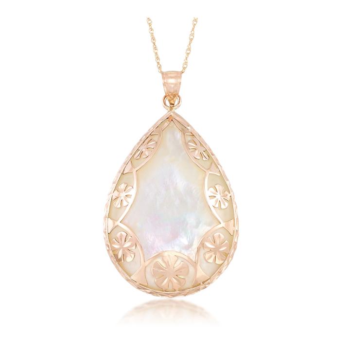Womens White Mother Of Pearl 10k Gold Pendant Necklace