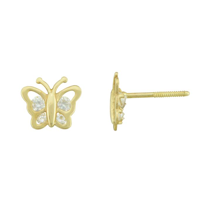 Petite Lux&trade; Cubic Zirconia 10k Yellow Gold Butterfly Stud Earrings