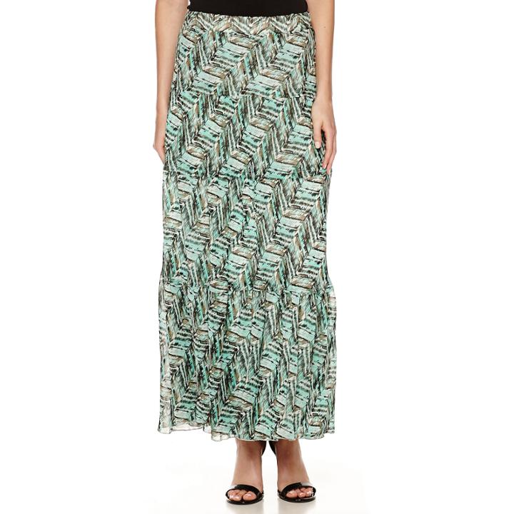 Black Label By Evan-picone Print Tiered Maxi Skirt