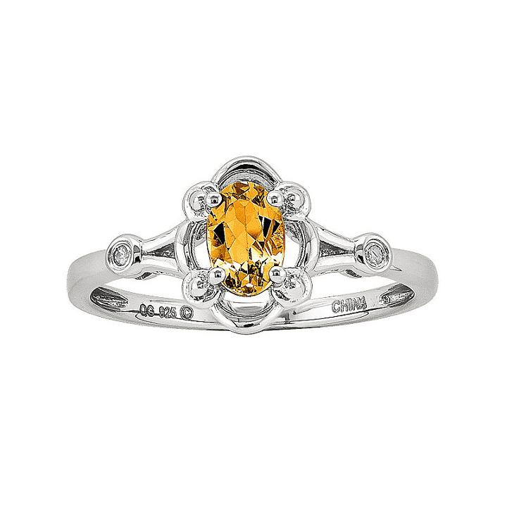Womens Diamond Accent Genuine Citrine Yellow Sterling Silver Delicate Ring