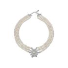 Cultured Freshwater Pearl And Crystal Three-row Necklace