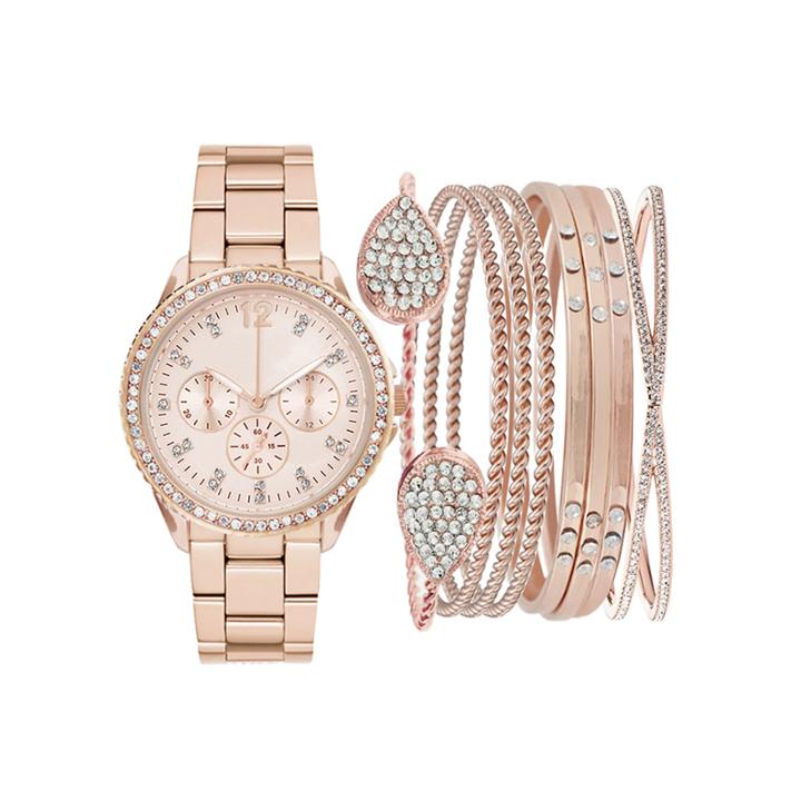 Womens Rose Gold-tone Crystal-accent Watch Box Set