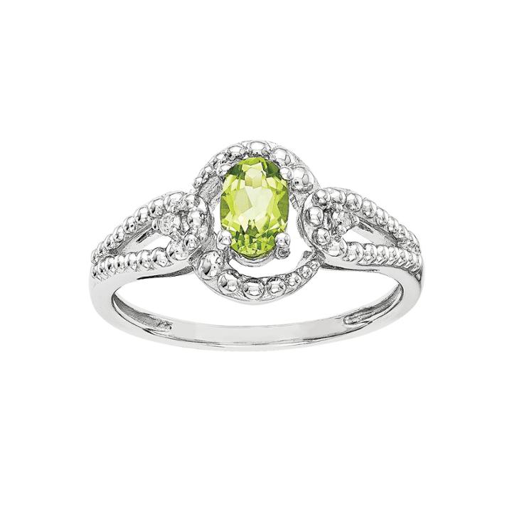 Womens Diamond Accent Green Peridot Sterling Silver Halo Ring