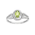 Womens Diamond Accent Green Peridot Sterling Silver Halo Ring