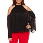 Worthington Cold Shoulder Pleated Blouse - Plus