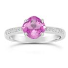 Womens Lab Created Sapphire Pink Sterling Silver Halo Ring