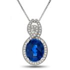 Lab Created Blue & White Sapphire Sterling Silver Pendant Necklace