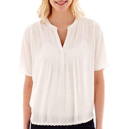 A.n.a Short-sleeve Pintuck Peasant Blouse
