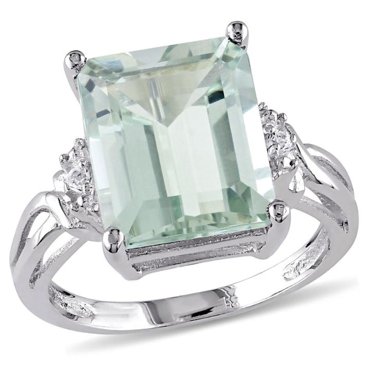 Womens Diamond Accent Genuine Green Amethyst Sterling Silver Cocktail Ring