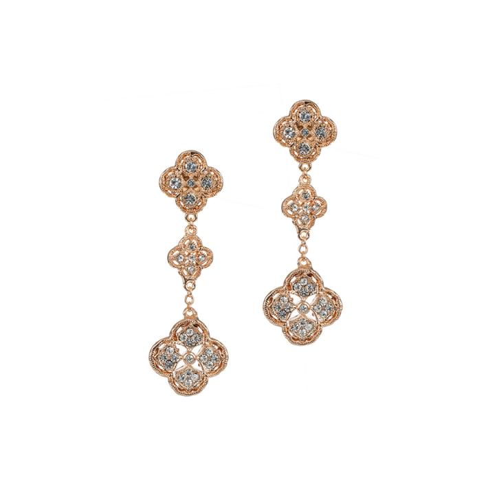 Jardin Rose-tone Crystal Dangle Filigree Trefoil Cluster Earrings