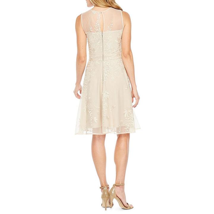 J Taylor Sleeveless Embroidered Tonal Fit & Flare Dress