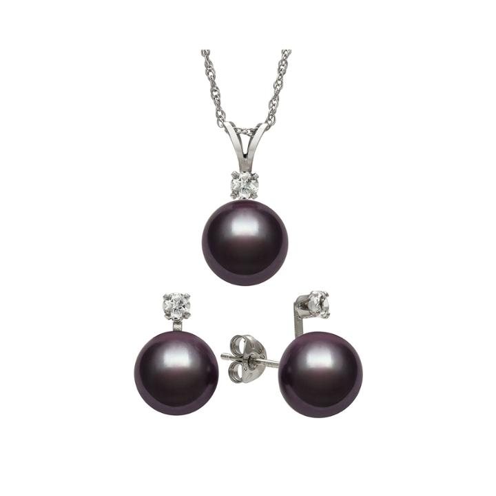 Black Cultured Freshwater Pearl & Genuine White Topaz Sterling Silver 2-pc. Set