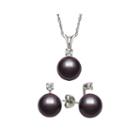 Black Cultured Freshwater Pearl & Genuine White Topaz Sterling Silver 2-pc. Set