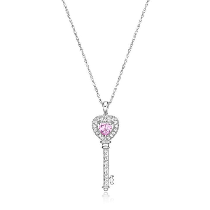 Diamonart Womens 1 Ct. T.w. Pink Cubic Zirconia Sterling Silver Pendant Necklace