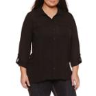Boutique + 3/4 Sleeve Button-front Shirt-plus