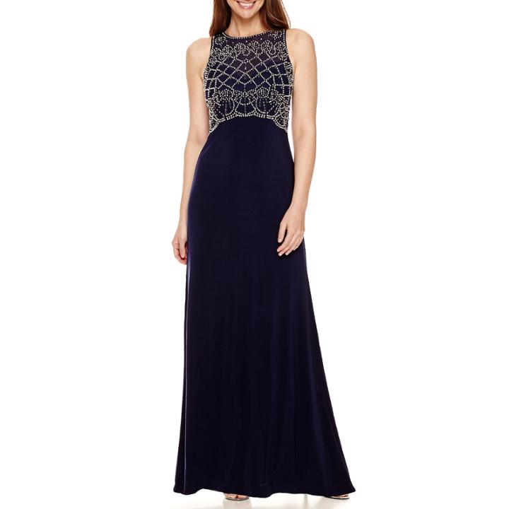 Jackie Jon Sleeveless Beaded-bodice Gown