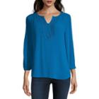 Liz Claiborne 3/4 Sleeve Split Crew Neck Knit Blouse