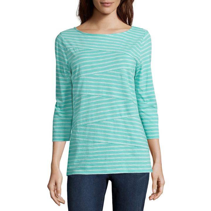 St. John's Bay 3/4-sleeve Sliced Stripe Cotton Tee