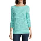 St. John's Bay 3/4-sleeve Sliced Stripe Cotton Tee