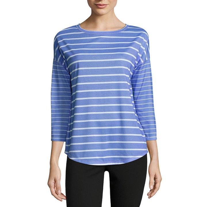 Made For Life Long Sleeve Crew Neck Stripe T-shirt-womens Petite