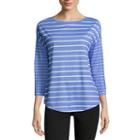 Made For Life Long Sleeve Crew Neck Stripe T-shirt-womens Petite