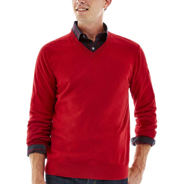 Claiborne Solid Cotton-cashmere V-neck Sweater