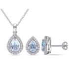 Genuine Blue Topaz & Lab-created White Sapphire Sterling Silver Earrings & Pendant 2-piece Set