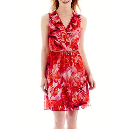 Alyx Sleeveless Tropical Print V-neck Ruffle-front Dress