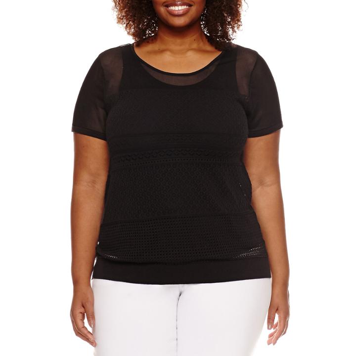 Worthington Short Sleeve Texture Sweater Shell - Plus