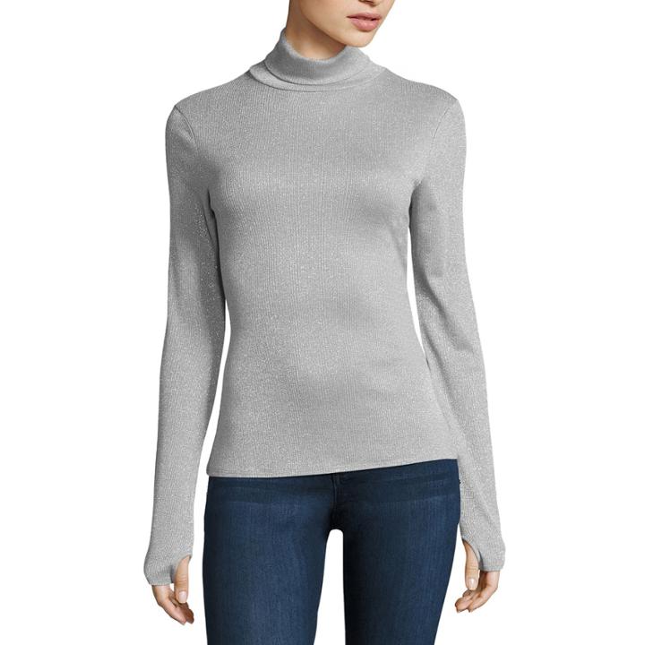 Project Runway Long Sleeve Metallic Turtle Neck Top