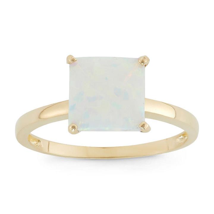 Womens Opal White 10k Gold Solitaire Ring