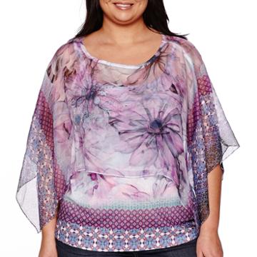 Unity 3/4-sleeve Chiffon Top With Printed Tank Top - Plus