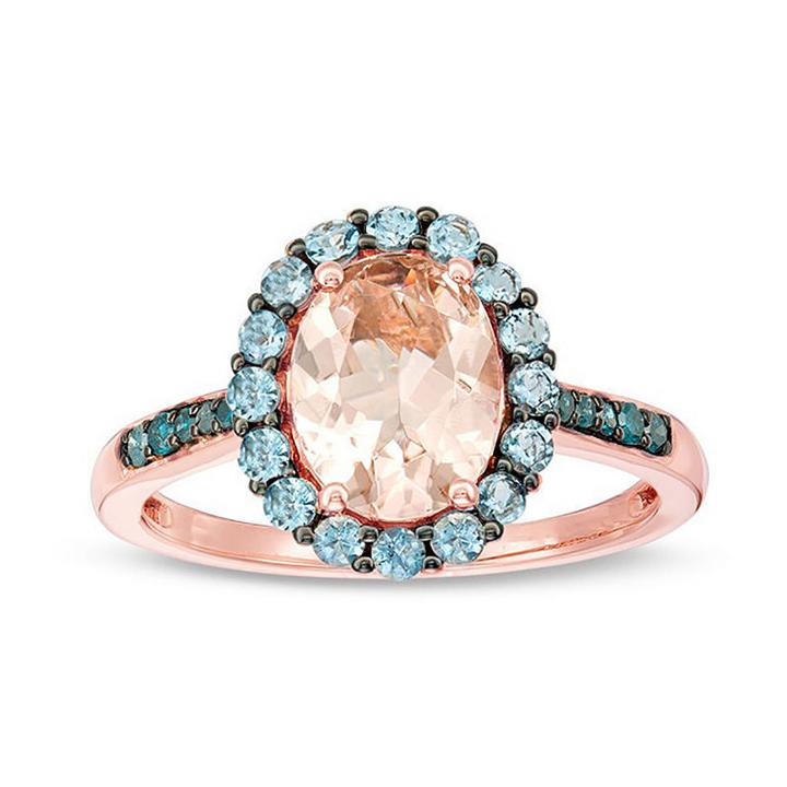 Womens Diamond Accent Genuine Pink Morganite 10k Gold Cocktail Ring