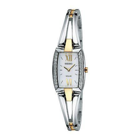 Seiko Womens Crystal-accent Two-tone Stainless Steel Solar Watch Sup084