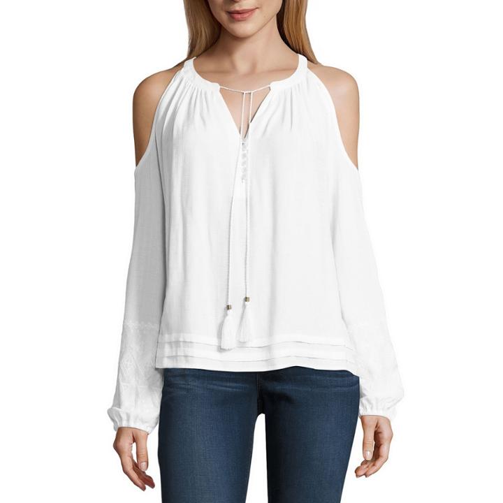 Nicole By Nicole Miller Cold Shoulder Tassle Top
