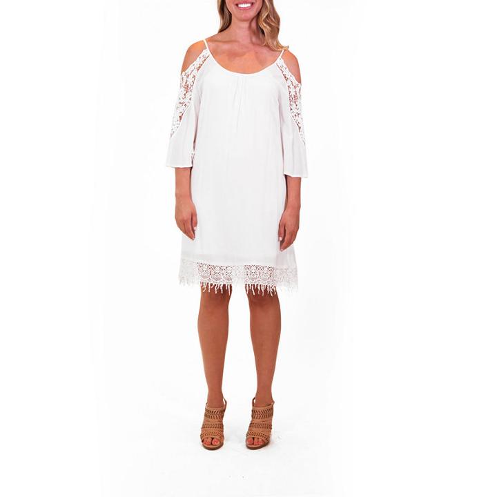 Nina Leonard Cold Shoulder Dress With Crochet Trim